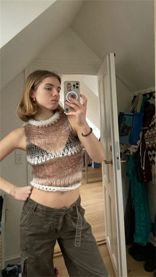 Damen modisches Cropped Oberteil mit raffinierten Netz- und Rippdetails EB