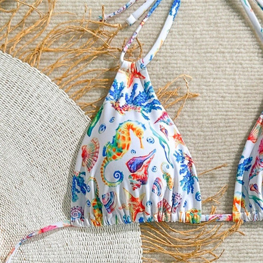 Damen Bikini-Set mit buntem Unterwasser-Motiv und verstellbaren Trägern EB