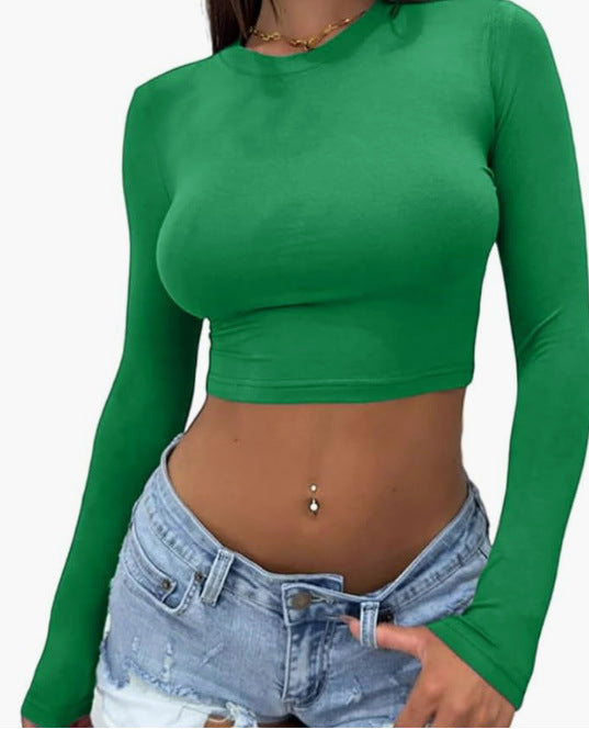Damen elegantes langärmliges Crop-Top aus hautfreundlichem Material EB