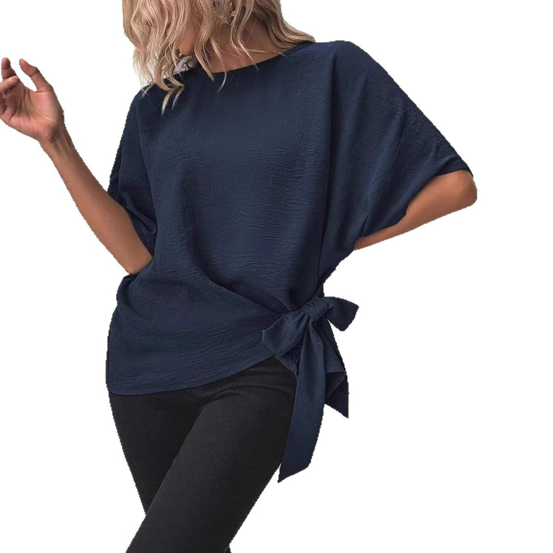 Damen Oversize-Bluse mit Seitenschleife und Fledermausärmeln EB