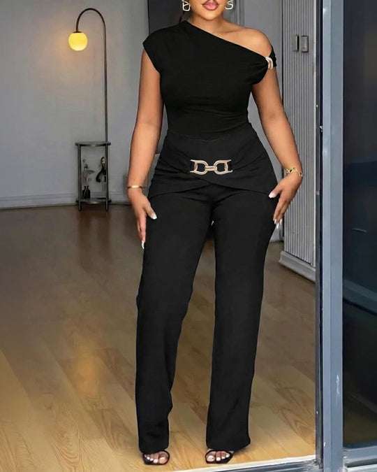 Damen Elegantes One-Shoulder Jumpsuit EB