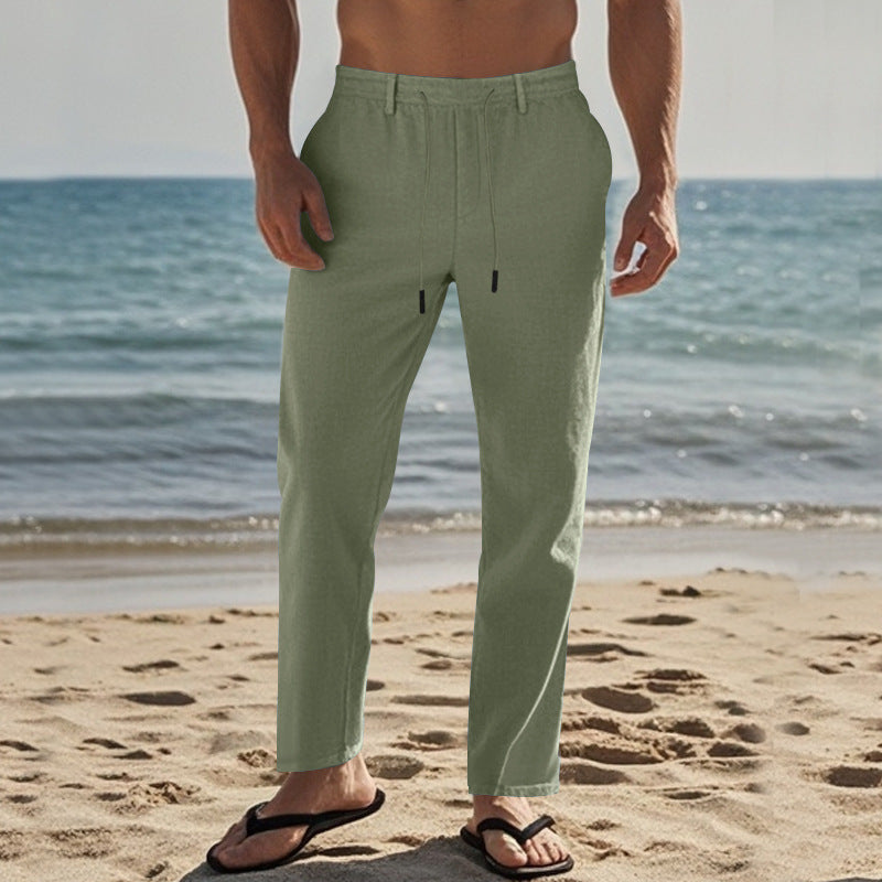 Herren lässige Strandhose mit elastischem Bund und atmungsaktivem Leinenmaterial EB