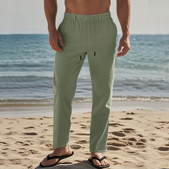 Herren lässige Strandhose mit elastischem Bund und atmungsaktivem Leinenmaterial EB