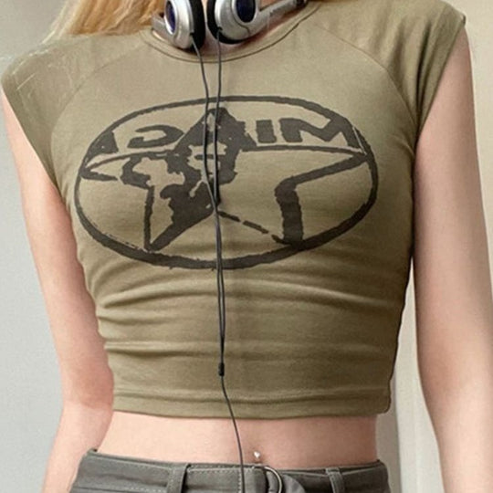 Damen Crop-Top mit kreativem Grafikprint und figurbetontem Schnitt EB