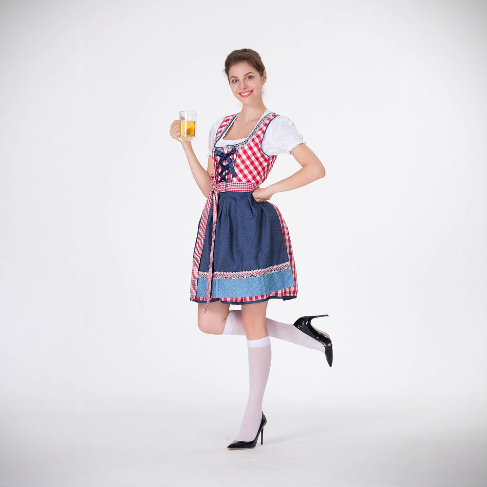 Damen Trachtenkleid mit traditionellem Karomuster und schwingendem Unterrock EB