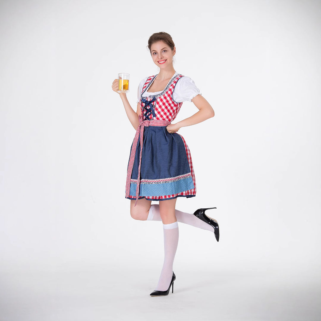 Damen Trachtenkleid mit traditionellem Karomuster und schwingendem Unterrock EB