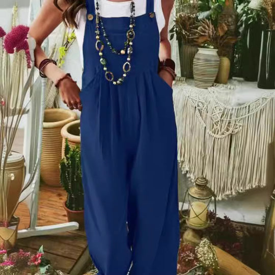 Damen Lässiger Jumpsuit mit praktischem Taschendesign und weiten Beinen EB