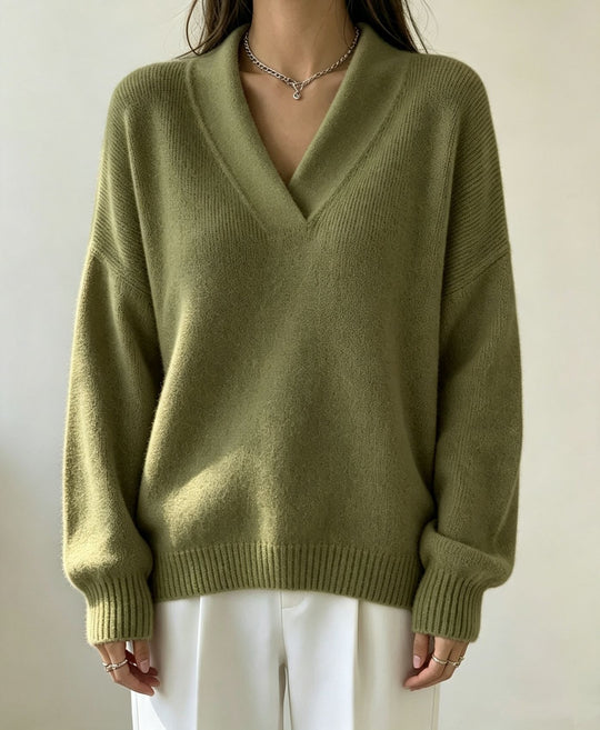 Damen Kaschmir-Touch V-Ausschnitt Relax-Pullover mit Raglanärmeln EB