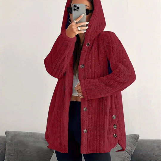 Damen Kuschelige Kapuzenjacke mit Knopfdetails EB