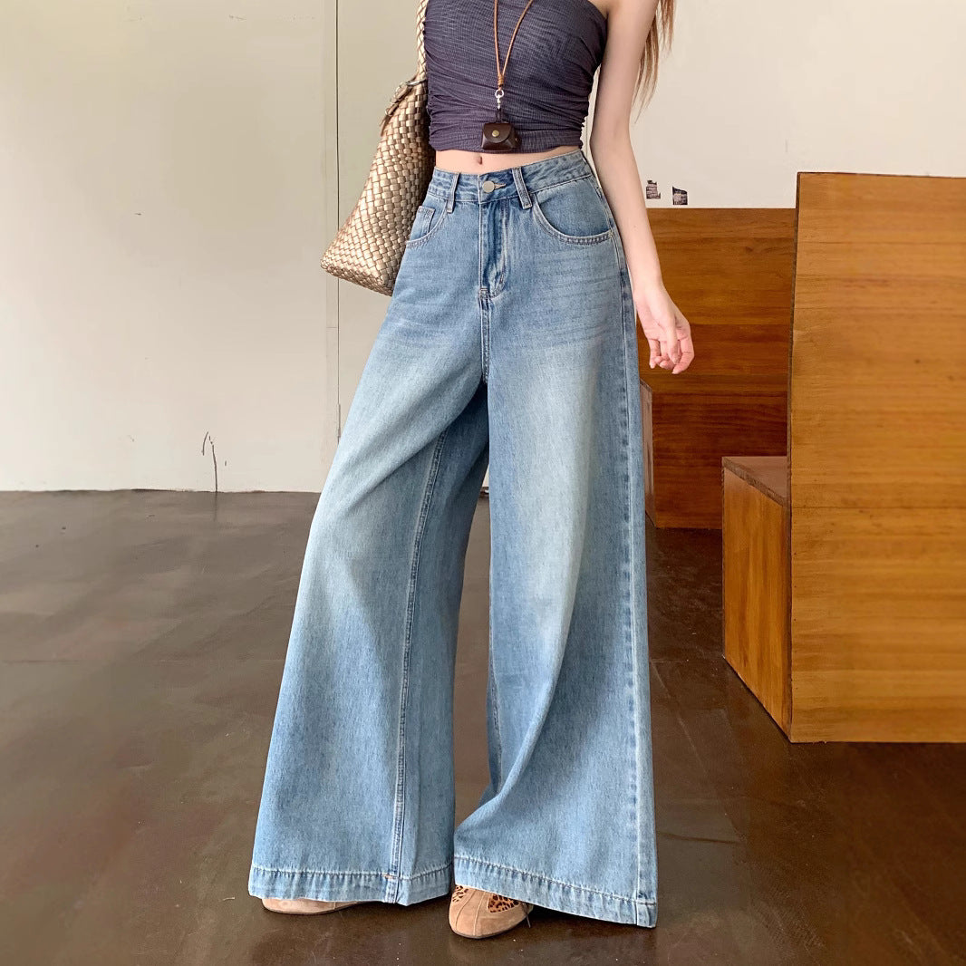 Damen Weite Denim-Hose mit lässigem Schnitt und hoch tailliertem Design EB