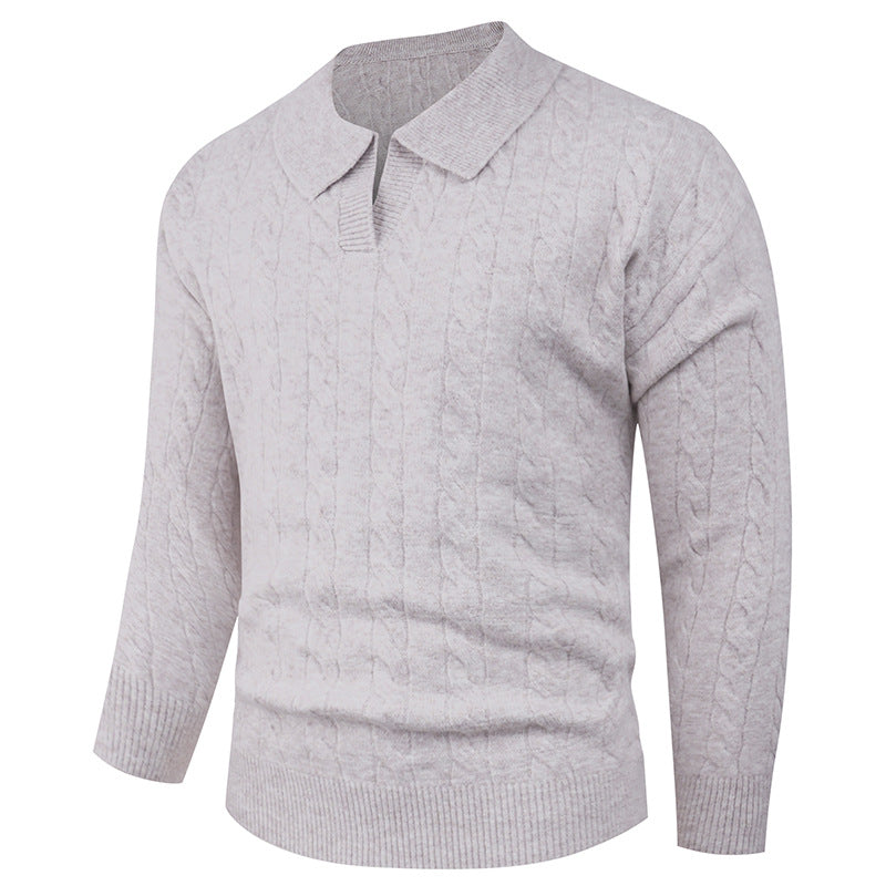 Herren Strickpullover mit modernem Zopfmuster und Polokragen EB