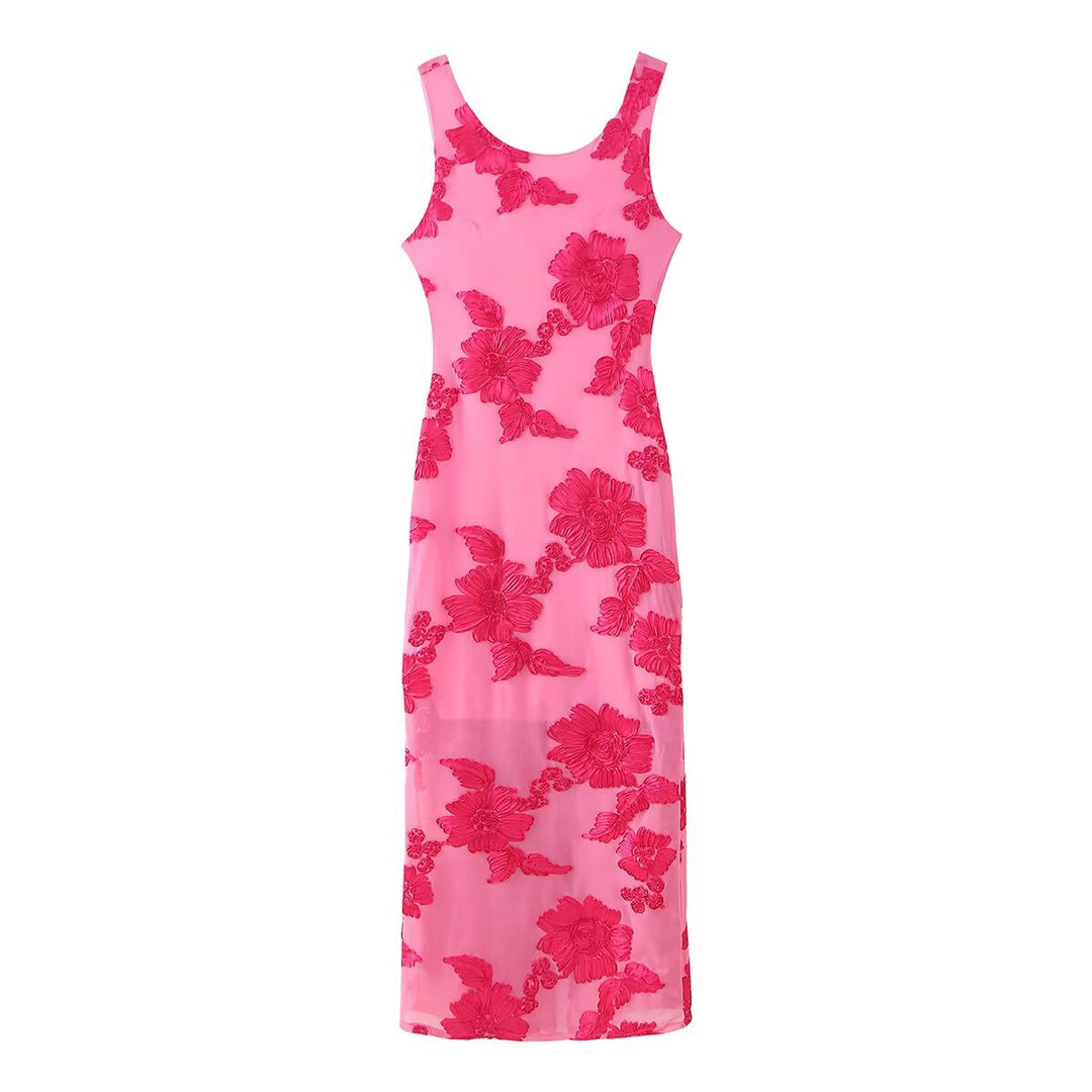 Damen Maxikleid mit floralem Stickmuster und elegantem Schnitt EB