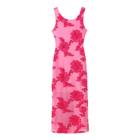 Damen Maxikleid mit floralem Stickmuster und elegantem Schnitt EB