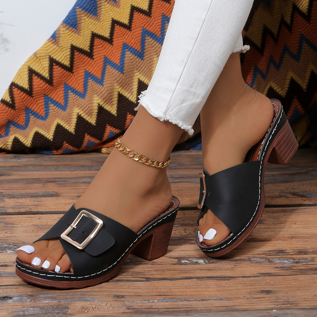 Damen modische Pantolette mit elegantem Riemchen und dekorativem Schnallen-Design EB