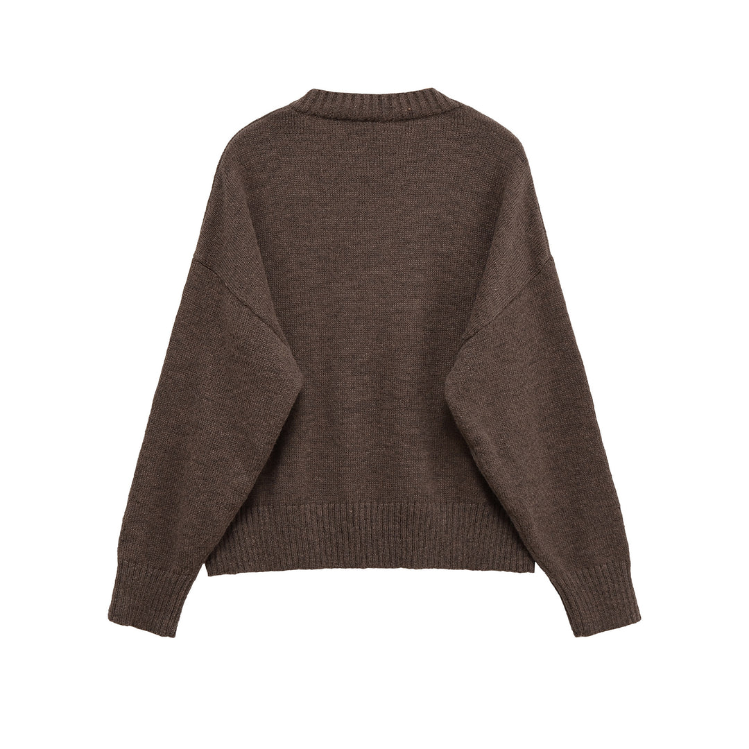Damen V-Ausschnitt Strickpullover mit lässigem Schnitt EB