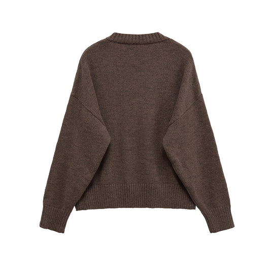 Damen V-Ausschnitt Strickpullover mit lässigem Schnitt EB