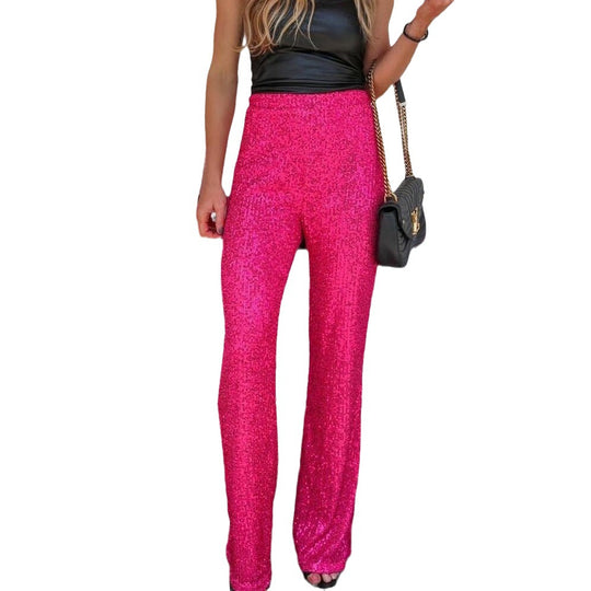 Damen Glitzernde Palazzo-Hose mit weitem Bein EB