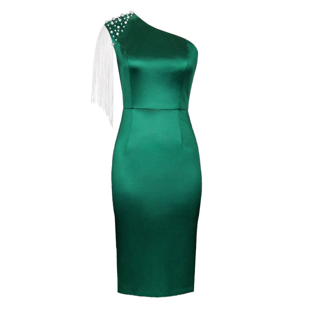 Damen Einseitiges Cocktailkleid mit funkelnden Fransen und eleganter Taillierung EB