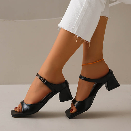 Damen Komfortable Slingback Sandalen mit quadratischer Zehenpartie und blockartigem Absatz EB