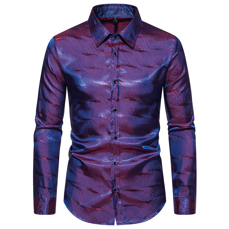 Herren elegantes Langarmhemd mit schimmerndem Wellenmuster EB