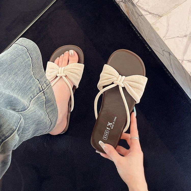 Damen elegante Riemchen-Sandalen mit großem Schleifenakzent EB