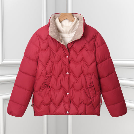 Damen nan kurze gesteppte Pufferjacke mit dekorativer Bogensteppung und Druckknopfblende EB