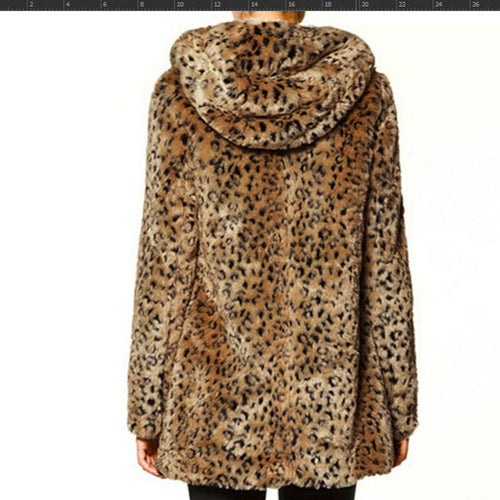 Damen Luxuriöse Kunstpelzjacke mit Leopardenmuster und praktischen Taschen EB