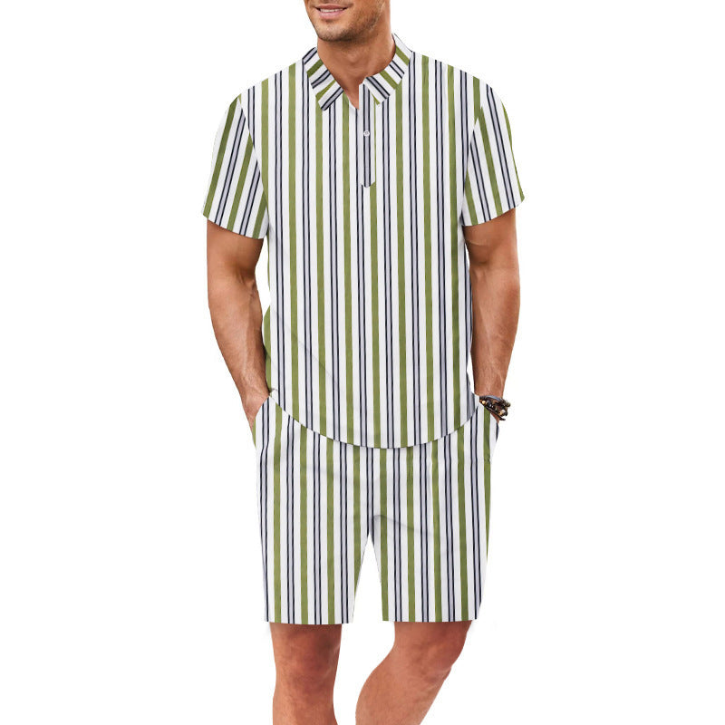 Herren Set aus kurzärmeliger Bluse und Shorts mit gestreiftem Design Heidi-Mode