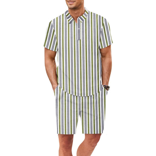 Herren Set aus kurzärmeliger Bluse und Shorts mit gestreiftem Design Heidi-Mode