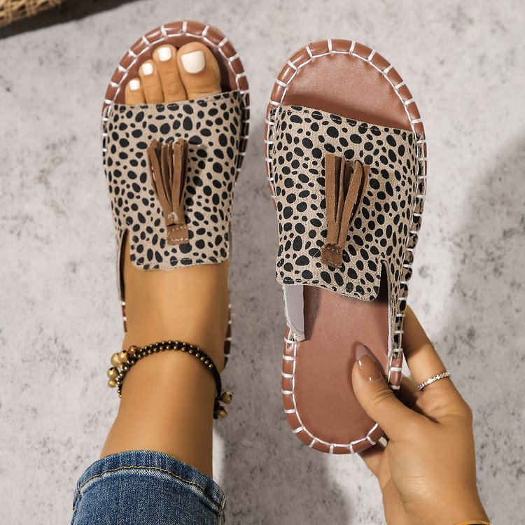 Damen Offene Pantoletten mit Quaste im Espadrille‑Stil EB