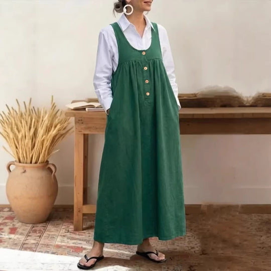 Damen Maxikleid mit Knopf- und Taschen-Details EB