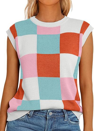 Damen lässiges ärmelloses Pullover-Top mit karierter Musterung EB