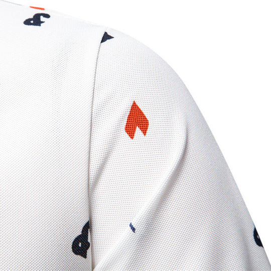Herren nan legeres kurzärmeliges Piqué-Poloshirt mit geometrischem Allover-Print, Kentkragen und kontrastbesatz EB