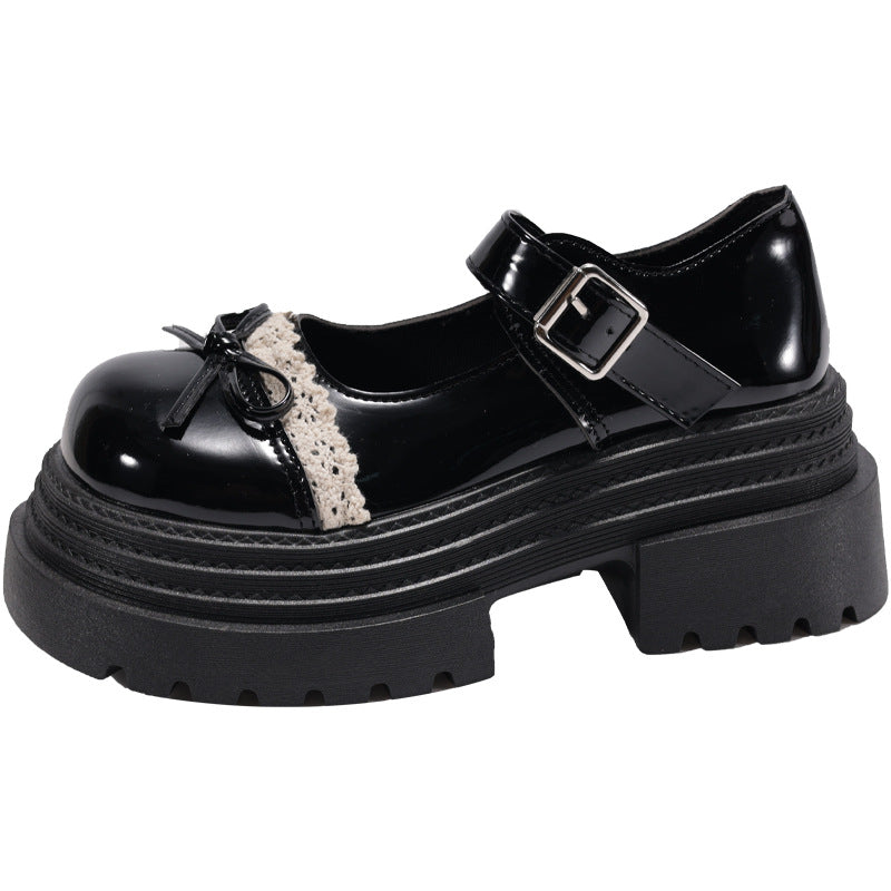 Damen Schnalle-Mary Jane Schuhe mit dekorativem Spitzenbesatz und komfortabler Plateau-Sohle EB