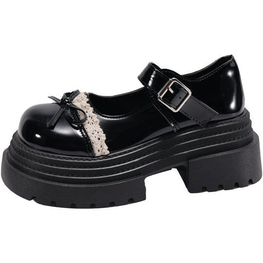 Damen Schnalle-Mary Jane Schuhe mit dekorativem Spitzenbesatz und komfortabler Plateau-Sohle EB