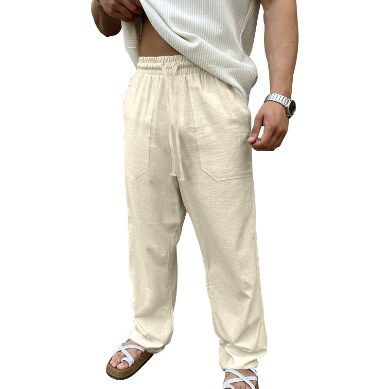 Herren Bequeme Leinenfreizeithose mit elastischem Bund und praktischen Seitentaschen EB