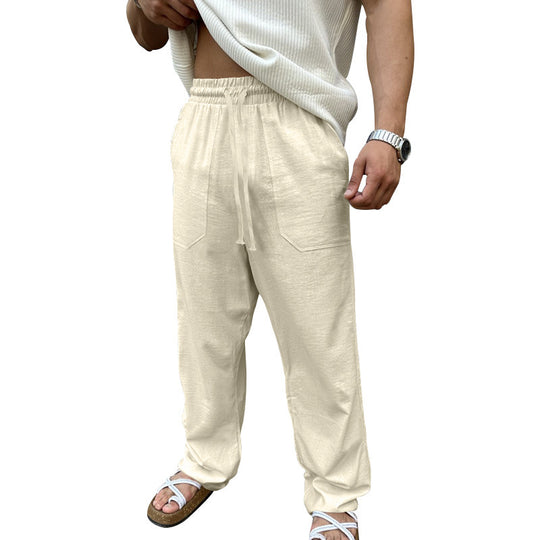 Herren Bequeme Leinenfreizeithose mit elastischem Bund und praktischen Seitentaschen EB