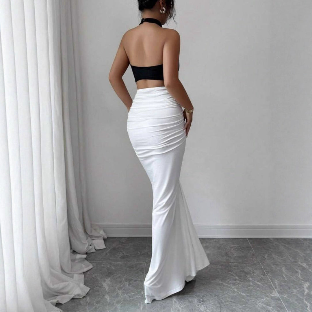 Damen Elegantes, figurbetontes Abendkleid mit Kunstseiden-Raffung EB