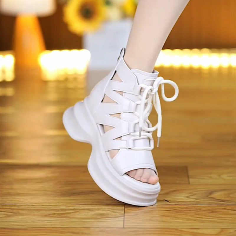 Damen Moderne Plateau-Sandalen mit dekorativem Schnürdetails und atmungsaktivem Design EB