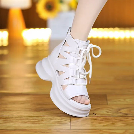 Damen Moderne Plateau-Sandalen mit dekorativem Schnürdetails und atmungsaktivem Design EB