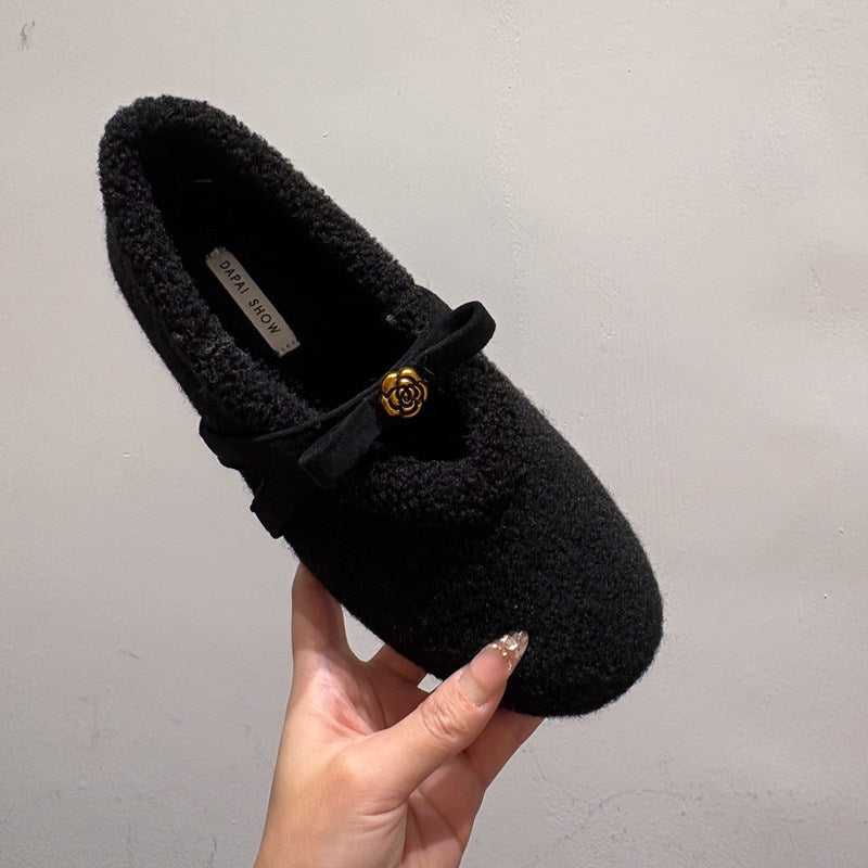 Damen Kuschel-Hausschuhe aus weichem Fleece mit dekorativem Riemchen EB