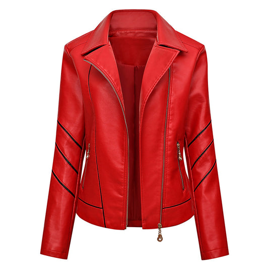 Damen modische Kunstlederjacke mit schicker Zipp-Detailierung EB
