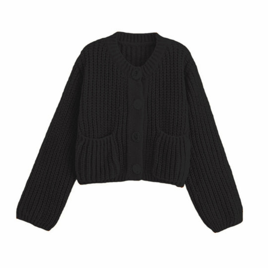 Damen kuschelige Strickjacke mit dekorativen Knöpfen und praktischen Taschen EB