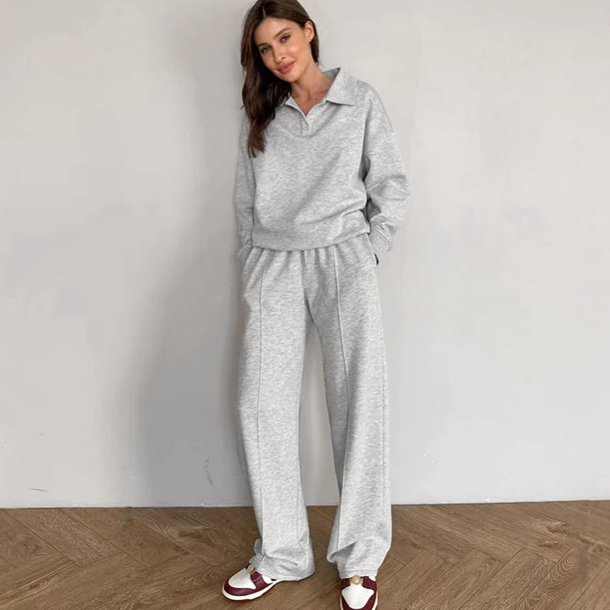 Damen lässiges Sweat-outfit mit lockerer Passform und Polokragen EB