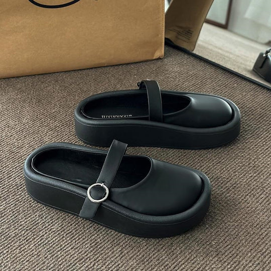 Damen Stylish Plateau-Pantoletten mit verstellbarem Riemen und komfortabler Sohle EB