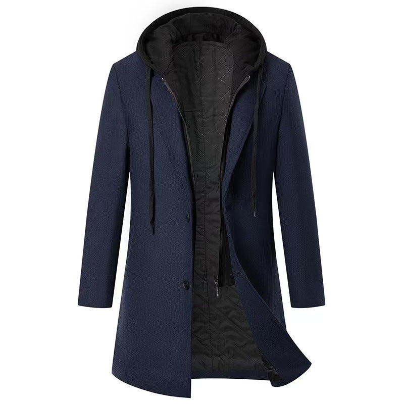 Damen modische Longjacke mit abnehmbarer Kapuze und trendigem Innenfutter EB