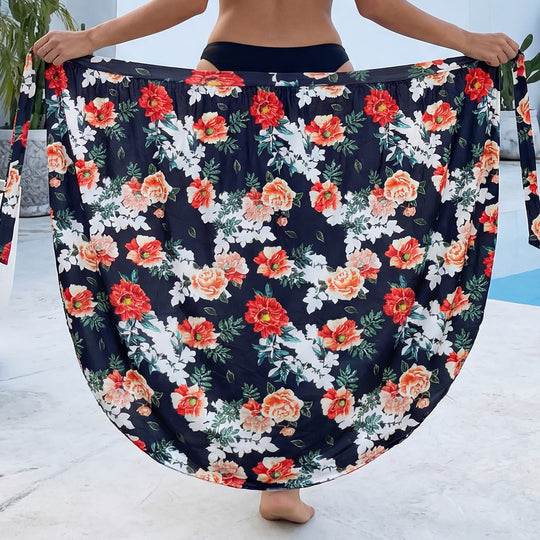 Damen eleganter Floral-Langrock mit seitlichem Schlitz EB