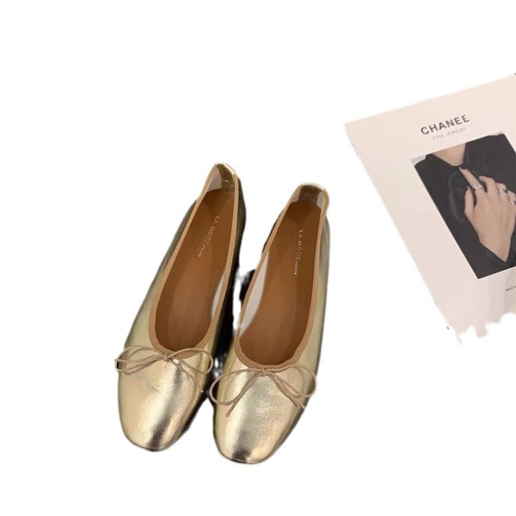 Damen Ballerinas mit funkelnder Metallic-Oberfläche und zartem Schleifendesign EB