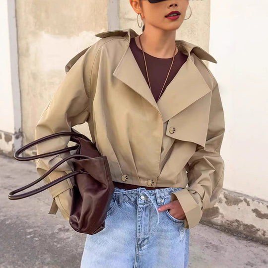 Damen Trendige Cropped Trenchjacke mit innovativen Ärmeln EB