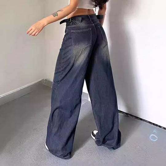 Damen Hochtaillierte Relaxed Fit Jeans EB